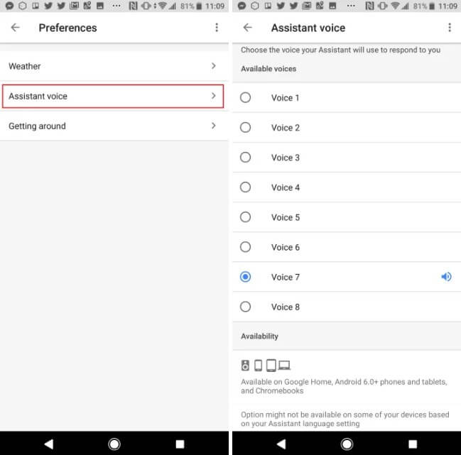 change Google Assistant voice