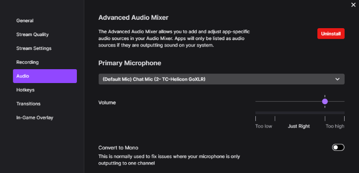 change twitch microphone setting