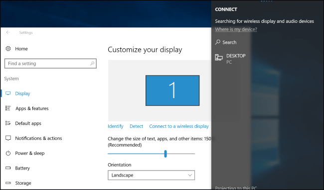 Windows Connect App setting