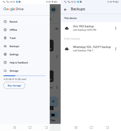 find backups in google drive