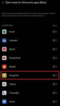 force dark mode on snapchat