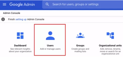 go to users in google admin console