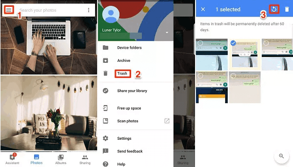 google photos recovery from trash folder