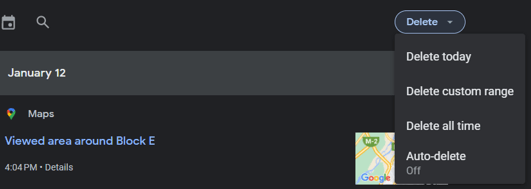 how to delete google maps history on pc