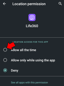 life 360 app location permission android
