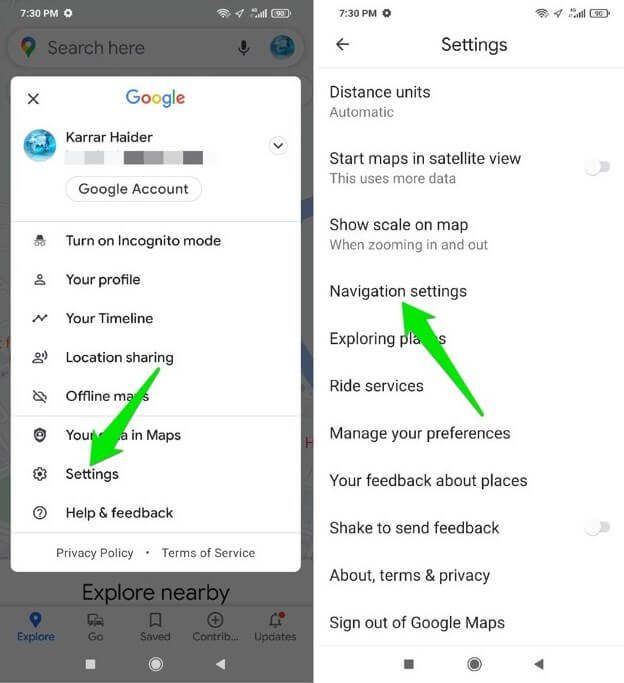 Google Maps Navigation settings