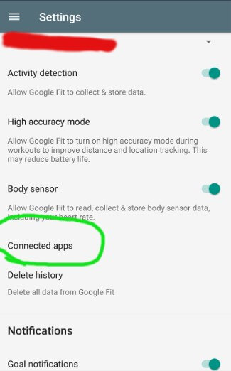 Connected apps in google fit