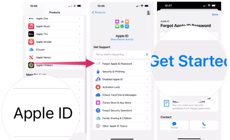 reset apple id password in apple support app