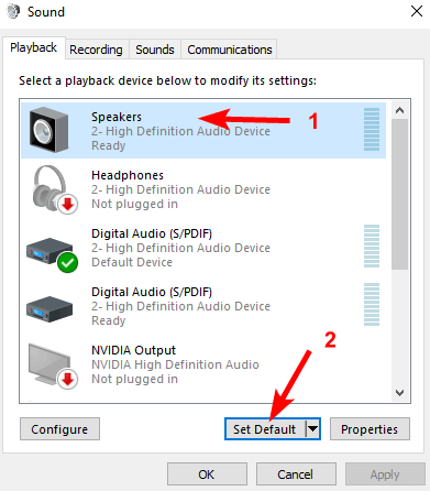 reset audio settings