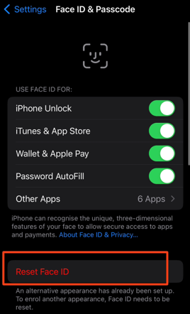 reset face id