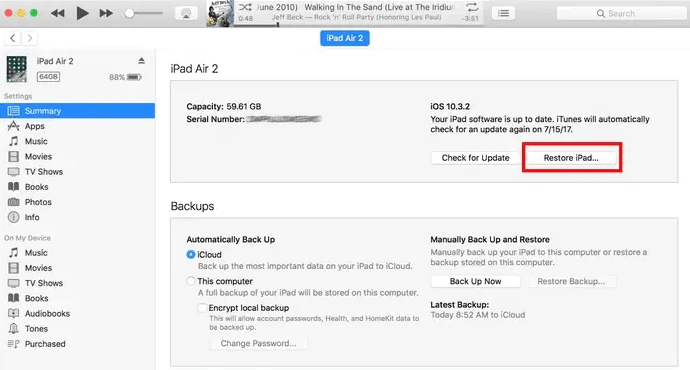 restore ipad with itunes