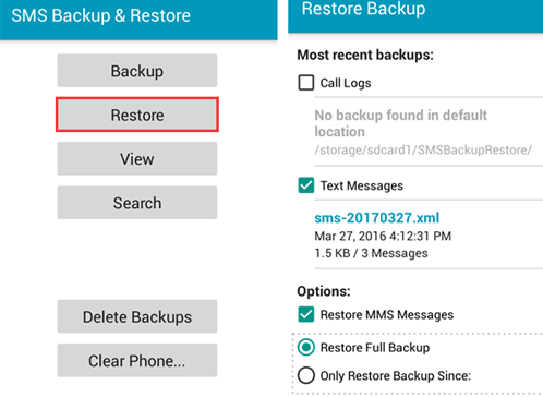 retrieve deleted messages with sms backup restore