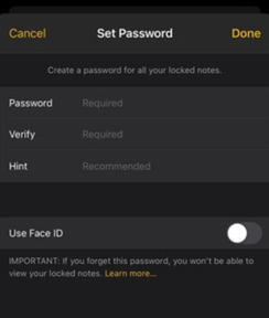 set locked notes password