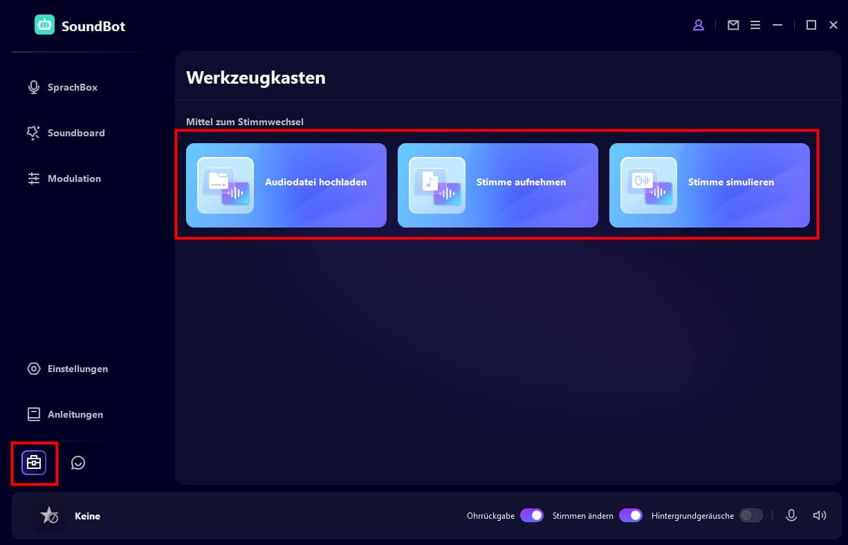 Werkzeugkasten fetures  in soundbot