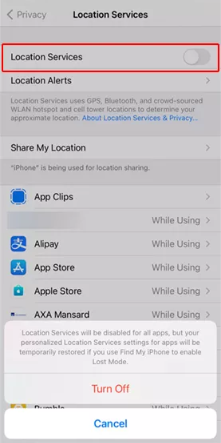 turn off iphone location services