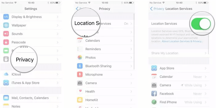 turn on icloud location services