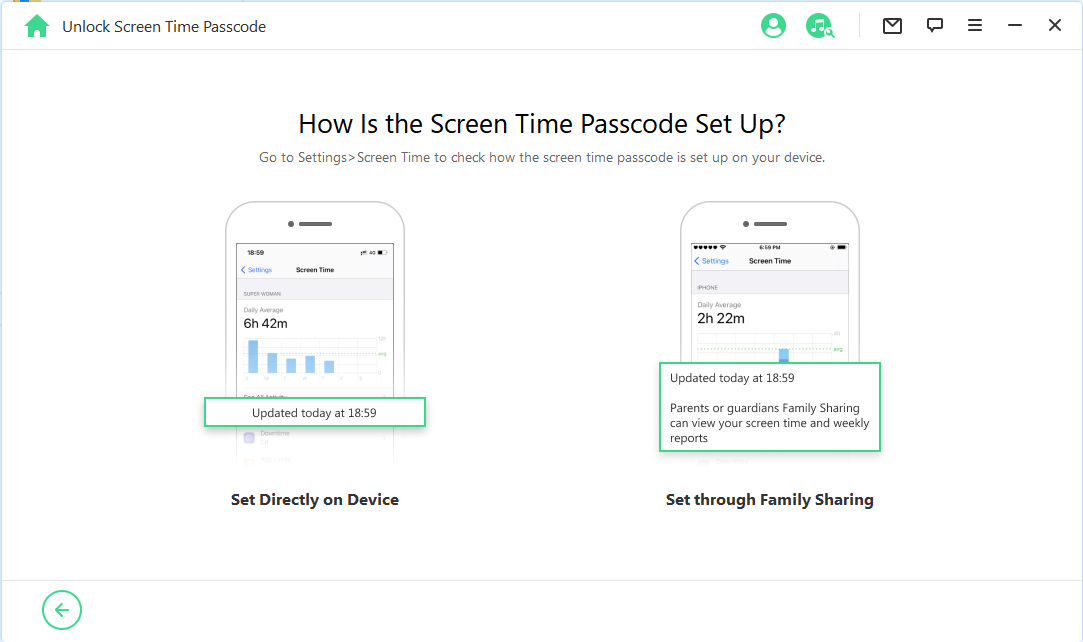 Start to unlock Screen Time Passcode mode