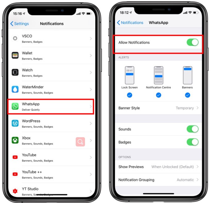 allow notification on iphone