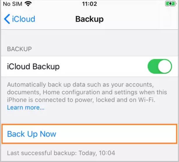 iCloud backup toggle