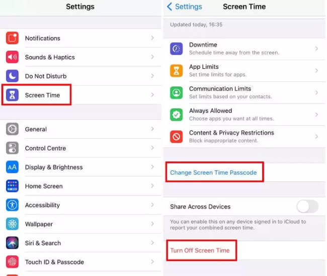 change screen time passcode