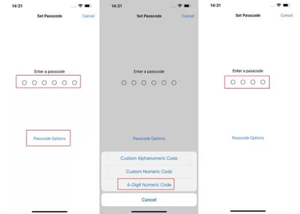 change passcode from 6-digit to 4-digit
