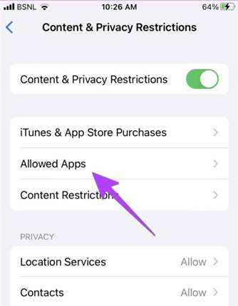 check allowed apps in screen time
