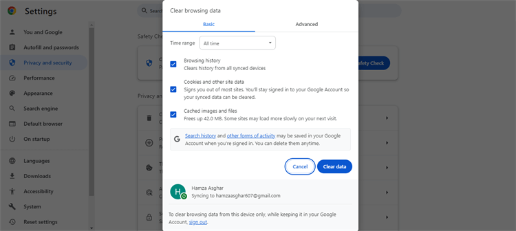clear browser cache