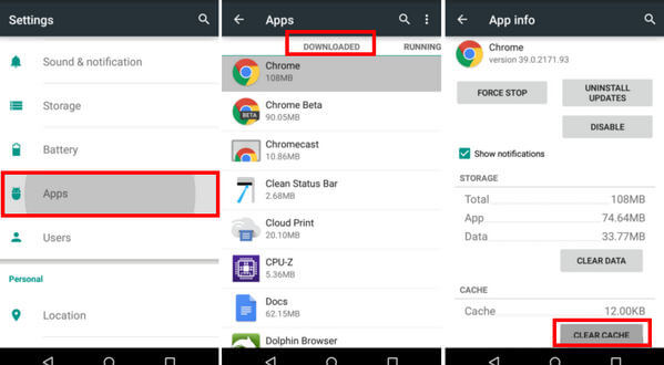 clear cache chrome