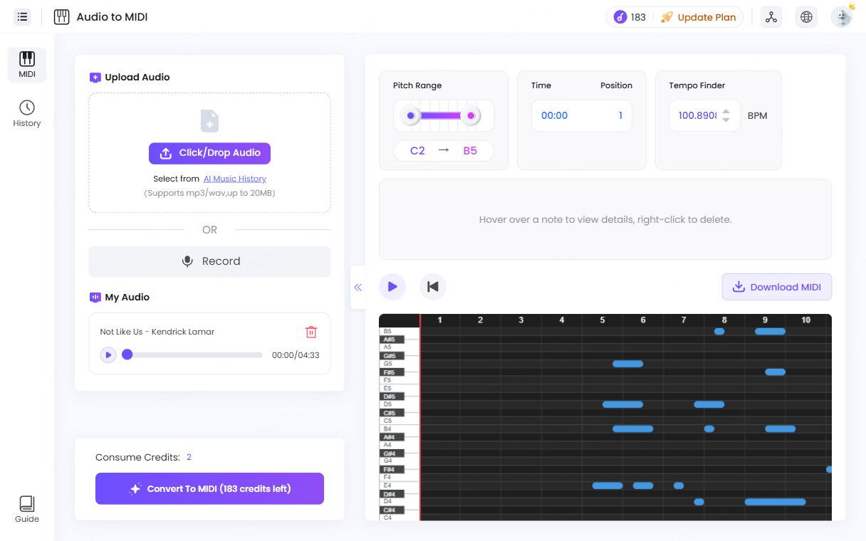 convert mp3 to midi topmediai