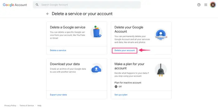 delete google account in android