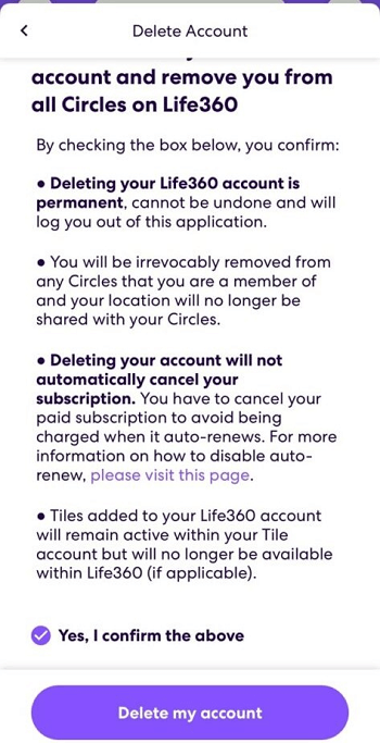 Agree to Delete Life360 Account