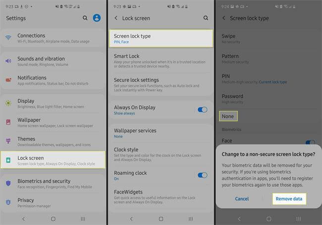 disable screen lock samsung