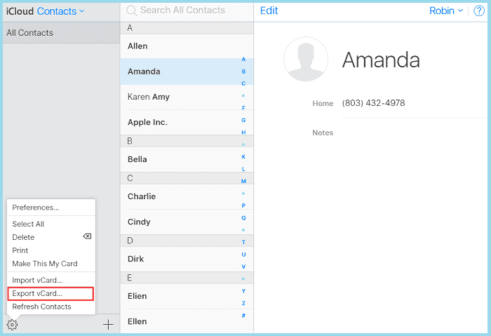 download contact from iCloud via iCloud.com