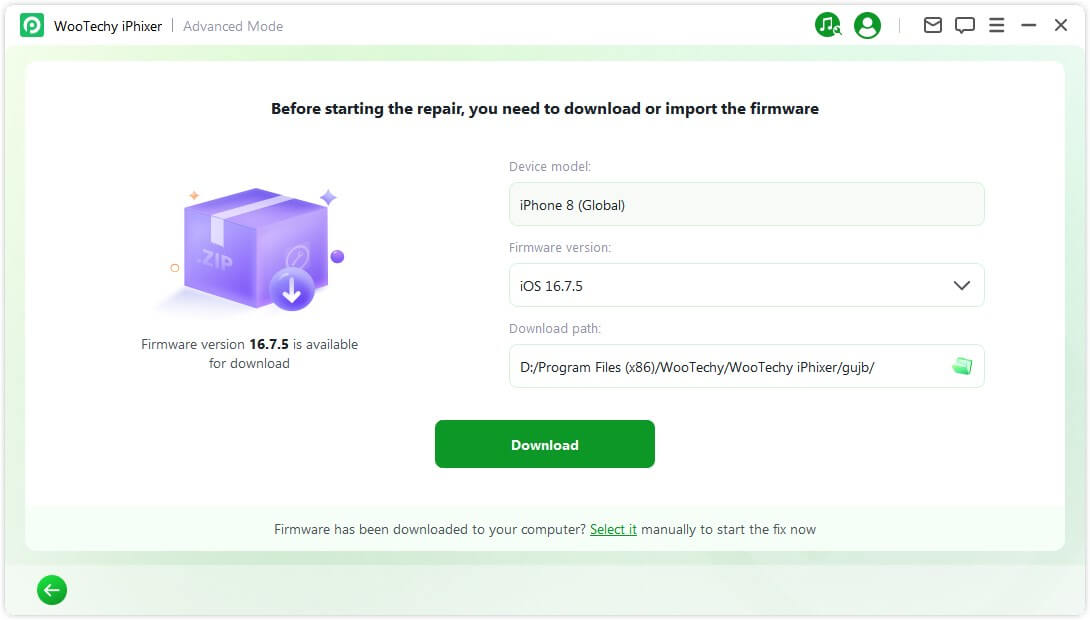 download firmware advanced mode