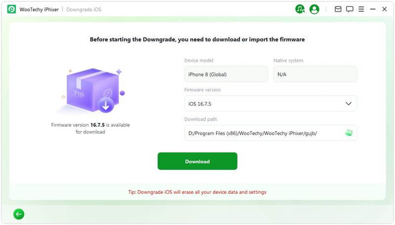 download firmware to downgrade ios