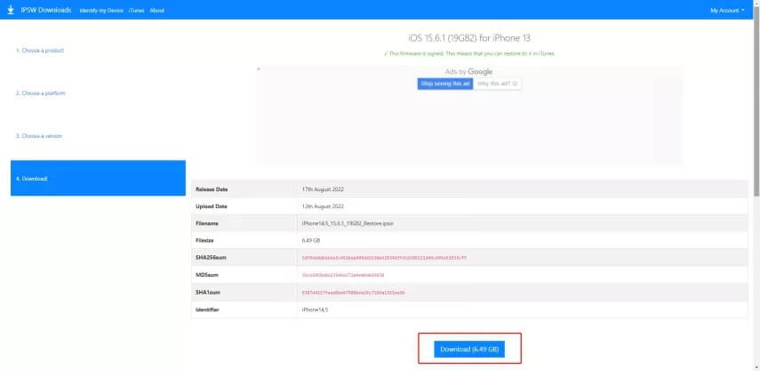 download ipsw ios 16