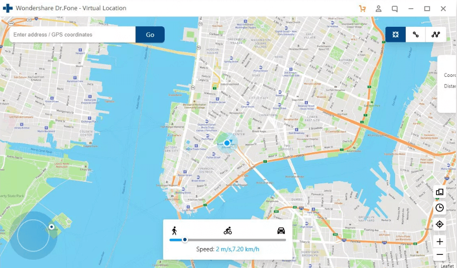 Dr.Fone Virtual Location interface