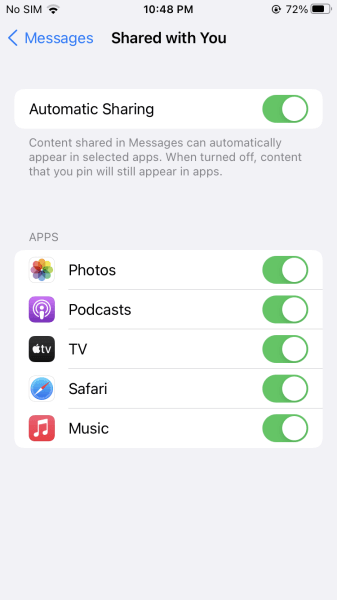 enable automatic sharing message