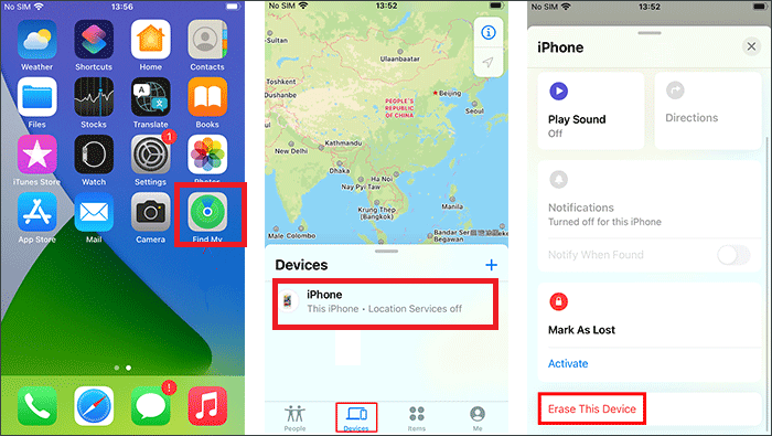 erase iphone via find my iphone app