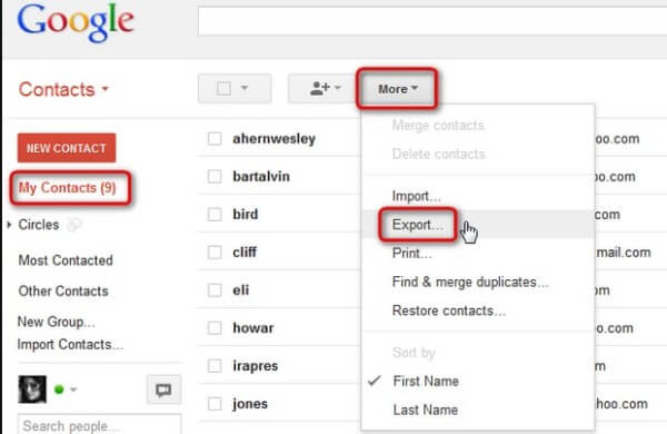 transfer contacts from Samsung to computer with Gmail