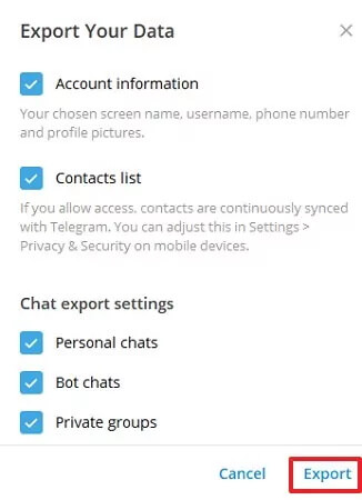 export telegram data recover messages