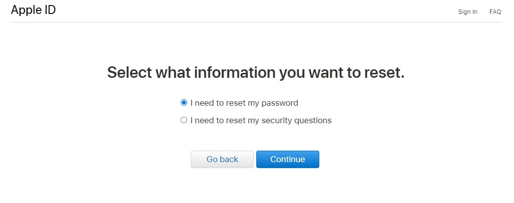 apple id choose recover method