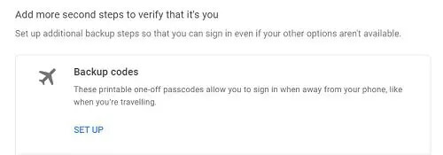 google backup codes