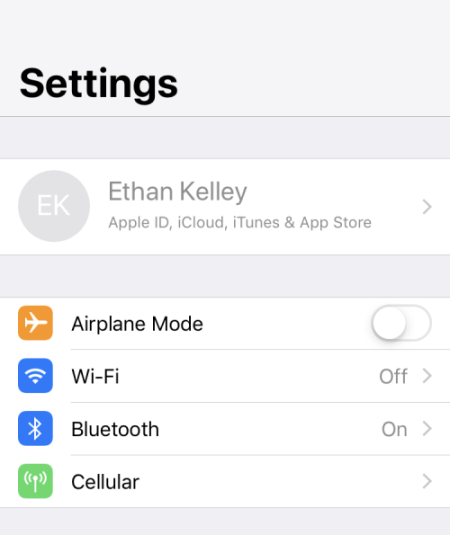 greyed out apple id in settings