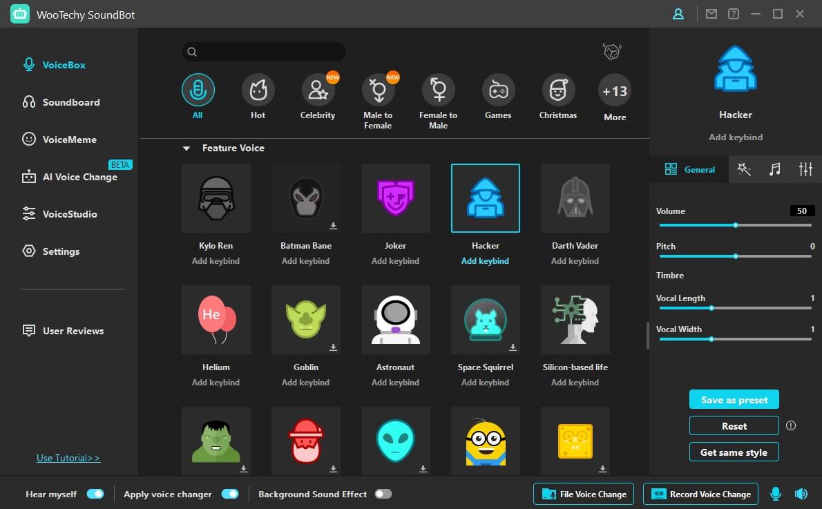 generate hacker voice with wootechy soundbot