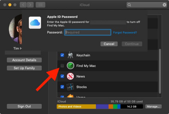 turn off fmi on mac