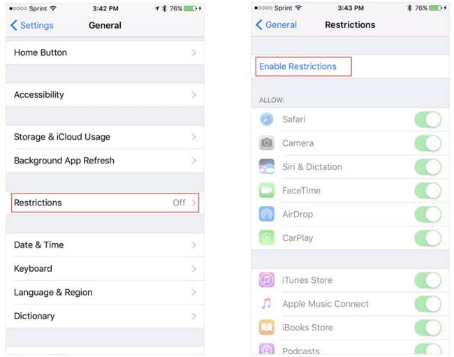 iPhone Enable Restrictions