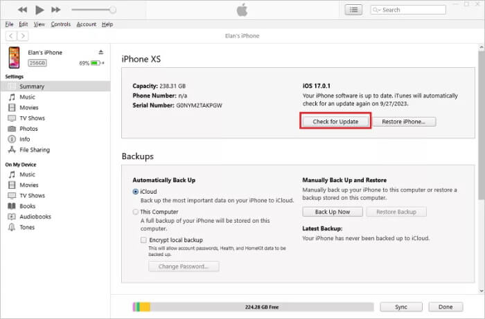 ios 17 check for update in itunes