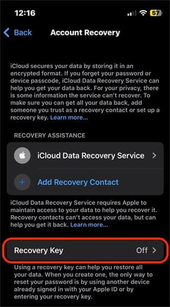 iphone recovery key