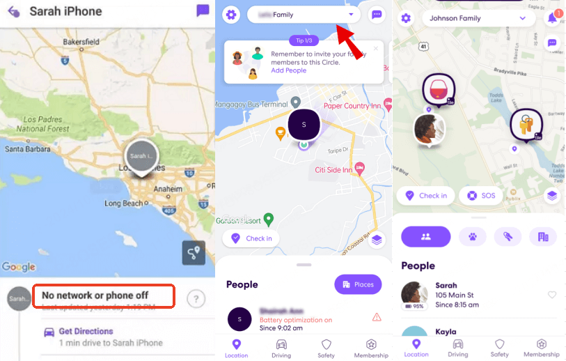 Life360 Notify Log Out and Delete interface